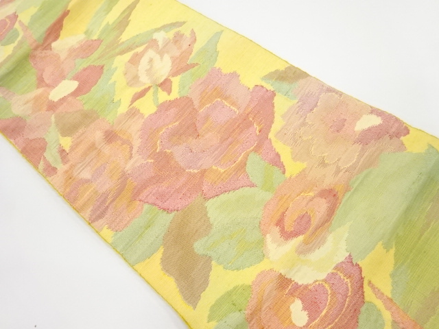 手織り紬花模様織り出し名古屋帯